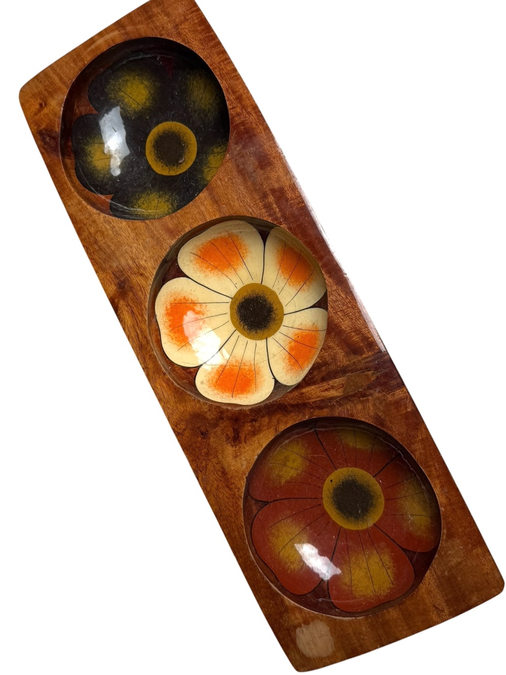 Hippie Jewelry Catch All Bowls 3 In 1 Wood Puerto Vallerta Mexico Floral Cottage